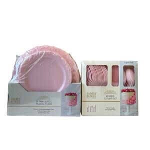 116pc James Burke Collection Pink Disposable Plastic Plate & Cutlery Set New